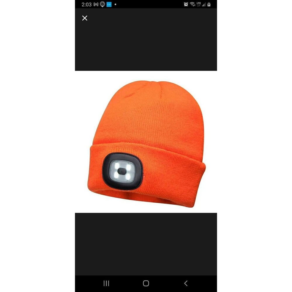 Orange LED Light Beanie Hat for Men, Lightweight, Outdoor, Winter, One Size